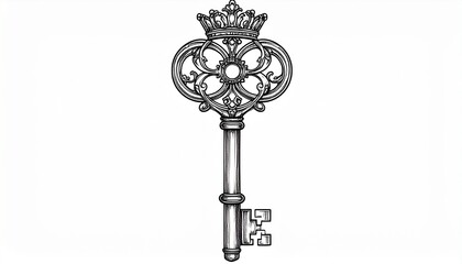 Obraz premium Vintage skeleton key with crown on top for luxury or royalty themes