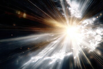 Obraz premium Brilliant explosion of light rays emanating from a bright central point, evoking cosmic creation and powerful energy
