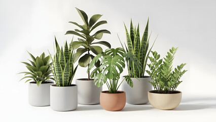 Obraz premium Scandinavian-style potted plants with soft colors and simple design