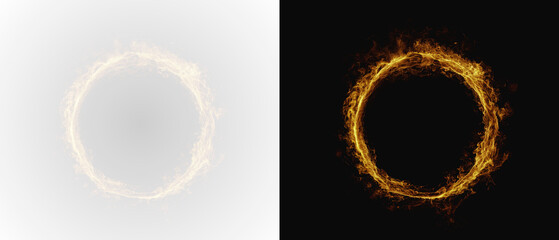 Scorched Ring of Fire with Intense Flame. Swirling Ring of Fire with Sparks PNG Glowing light round. Transparent PNG. PNG circle line creating a circular frame and round portal © Alehandro