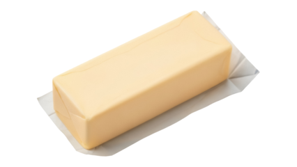 Block of butter isolated PNG on transparent background, dairy product for cooking and baking, ingredient for recipes and food photography