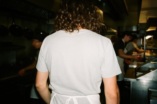 Chef working in busy kitchen