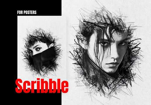 Scribble Pencil Poster Photo Effect Mockup