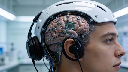 Man with brain interface device