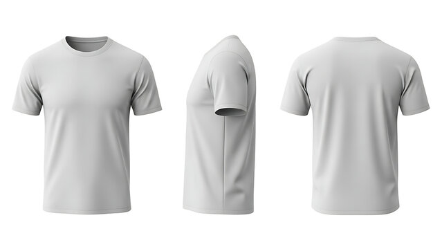 High-quality blank white t-shirt mockup, presented in front, side, and back views, ideal for apparel design, customization, and branding projects. Versatile garment for fashion templates