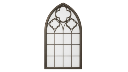 Elegant gothic window PNG isolated on transparent background, architectural design element for churches and historical buildings