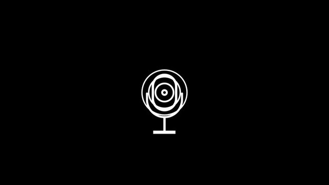White Microphone Icon with Concentric Circles on Black Background Keywords: microphone, audio, sound, recording, music, podcast, broadcast, speech, voice, icon, symbol, graphic, design