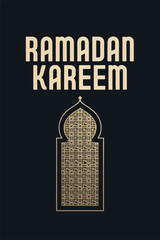 Ramadan Kareem Islamic Greeting with Golden Geometric Arch Design