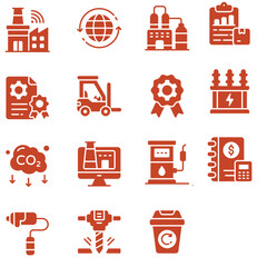 Industrial icons representing technology and manufacturing processes in a modern setting from a straightforward viewpoint