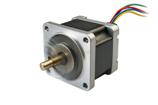 Industrial stepper motor electronic component isolated on transparent background
