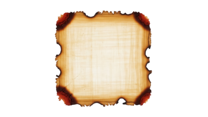Burnt edge paper PNG isolated on transparent background, old parchment with charred borders for vintage design and scrapbooking