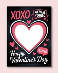 Obraz premium A Valentine's Day card with a large heart and festive text on a black background