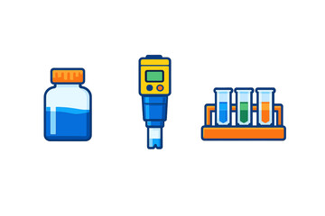 Chemistry lab equipment icons on a dark background