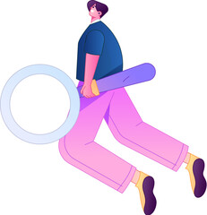 Vector illustration of a person holding a magnifying glass searching, studying, and observing.
