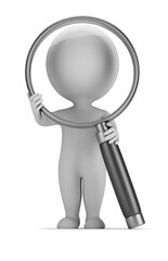 3d small people - big magnifying glass