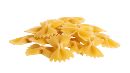 Pile of farfalle pasta PNG isolated on transparent background, uncooked bow tie pasta for Italian cuisine and food design