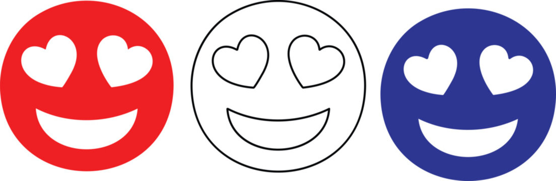Three Emoji Faces with Hearts Eyes Smiling Happy Emotions