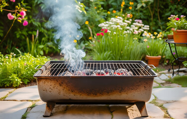 Glowing BBQ Charcoal Grill Closeup