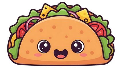 Cartoon taco with smiling face isolated on transparent background