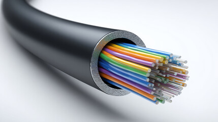 A detailed macro shot showcasing the vibrant, multicolored strands of a fiber optic cable bundle, highlighting the intricate technology within