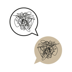 Confused communication bubbles. Mental chaos Vector. Complex dialogue symbols. Sophisticated clean white background graphics.