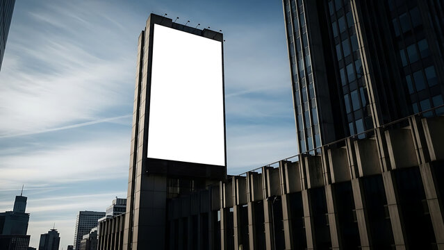 Vertical Blank City Billboard Mockup Low Angle Perspective View