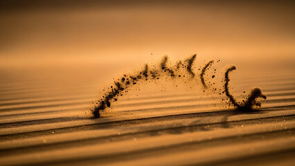 A Caterpillar on Sand Dunes, Nature Photography, Desert Environment, Close-up View, Movement Concept