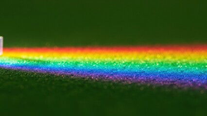 Green background with rainbow light, blurry glitter effect. Festive design for St Patrick Day and celebrating pride. Abstract art.