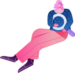 Vector illustration of a person holding a magnifying glass searching, studying, and observing.
