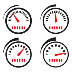 Speedometer icon set. Gauge dial Vector. Tachometer measure symbol. Dashboard indicator element