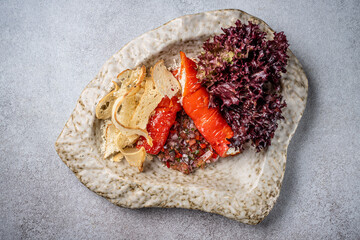 Stuffed roasted pepper gourmet appetizer plate