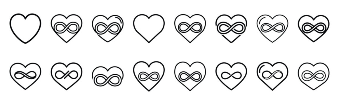 valentines day heart infinity symbol line art icon set. Simple outline collection for valentines day.