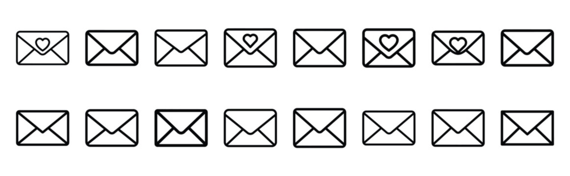 valentines day love mail notification line art icon set. Simple outline collection for valentines day.