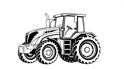 Fototapeta premium Industrial tractor vector art in a monochrome design featuring mechanical precision with strong outlines and a flat illustration style, incorporating subtle shading to accentuate the tractor's metalli