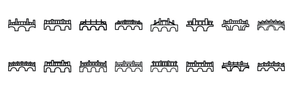 valentines day love romantic bridge line art icon set. Simple outline collection for valentines day.