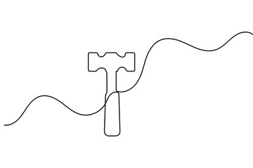 Obraz premium Hammer icon continuous one line drawing minimalist style isolated outline vector illustration