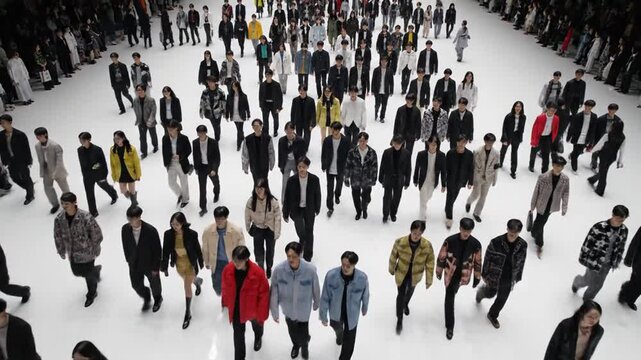 Large group of people walking together.