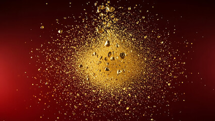 Gold Particles Erupting in a Dynamic Scene, Abstract Art in a Vibrant Environment