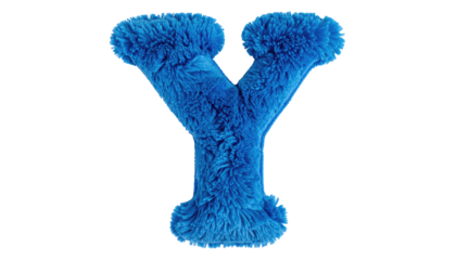 Fuzzy bright blue letter 'Y' isolated on a black background. Shaggy texture gives the letter depth and visual interest