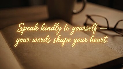 Inspirational self talk quote about speaking kindly to yourself and how words shape your heart