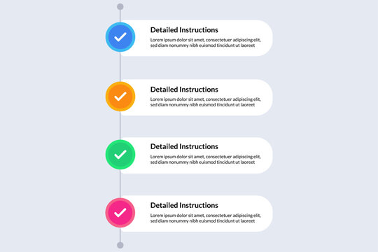 Vertical timeline with four distinct steps marked by colored circle and checkmark