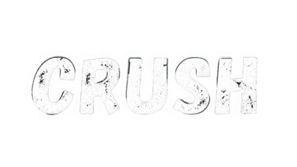 Crush word in a distressed white font with subtle blue highlights on a black background isolated on transparent background