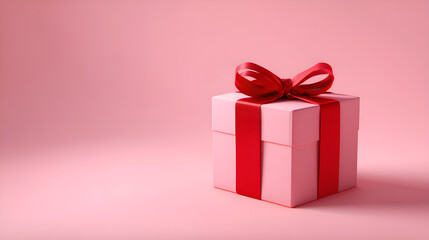 Obraz premium Pink gift box with red ribbon and bow