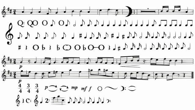 A detailed view of musical notation showcasing clef signs notes rests and time signatures on staves