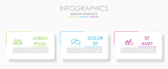 Infographic template with three colorful options, icons, and text boxes for comparing features, services, or business choices. Vector illustration.