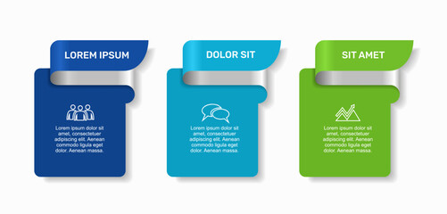 Infographic with icons, headings, and text blocks in colorful layered design for business, presentation, or data visualization. Vector illustration.