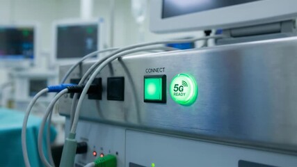 Surgery technology robotic telesurgery connect glowing light modern hospital device panel 5g ready healthcare innovation control system support - Powered by Adobe