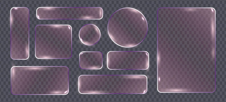 Abstract violet glassmorphism interface elements with transparent glossy effect. Modern UI assets for apps, websites, presentations and digital backgrounds.