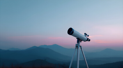 Telescope observing a beautiful twilight sky over mountains