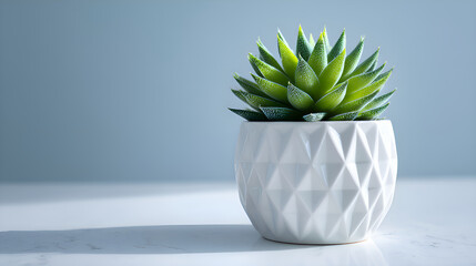Succulent plant in modern geometric white pot